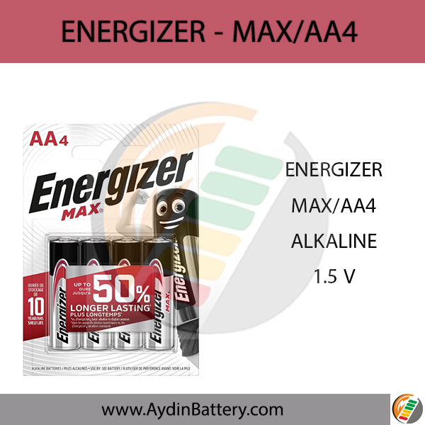 باتری قلمی آلکالاین ENERGIZER-AA4 MAX – فروشگاه اینترنتی آیدین باتری